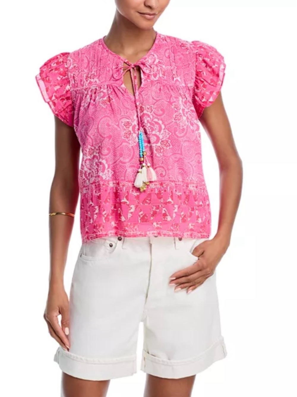 Bell Milia Vibrant Pink and Cream Cotton Silk Blend Top NWT Sz Sm Ret $310